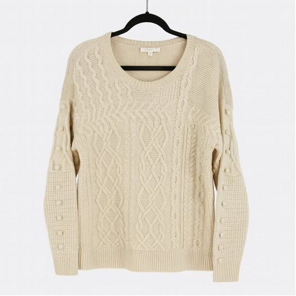 Madewell Cream Cable Knit Fisherman Sweater Size M 100% Merino - Picture 1 of 9